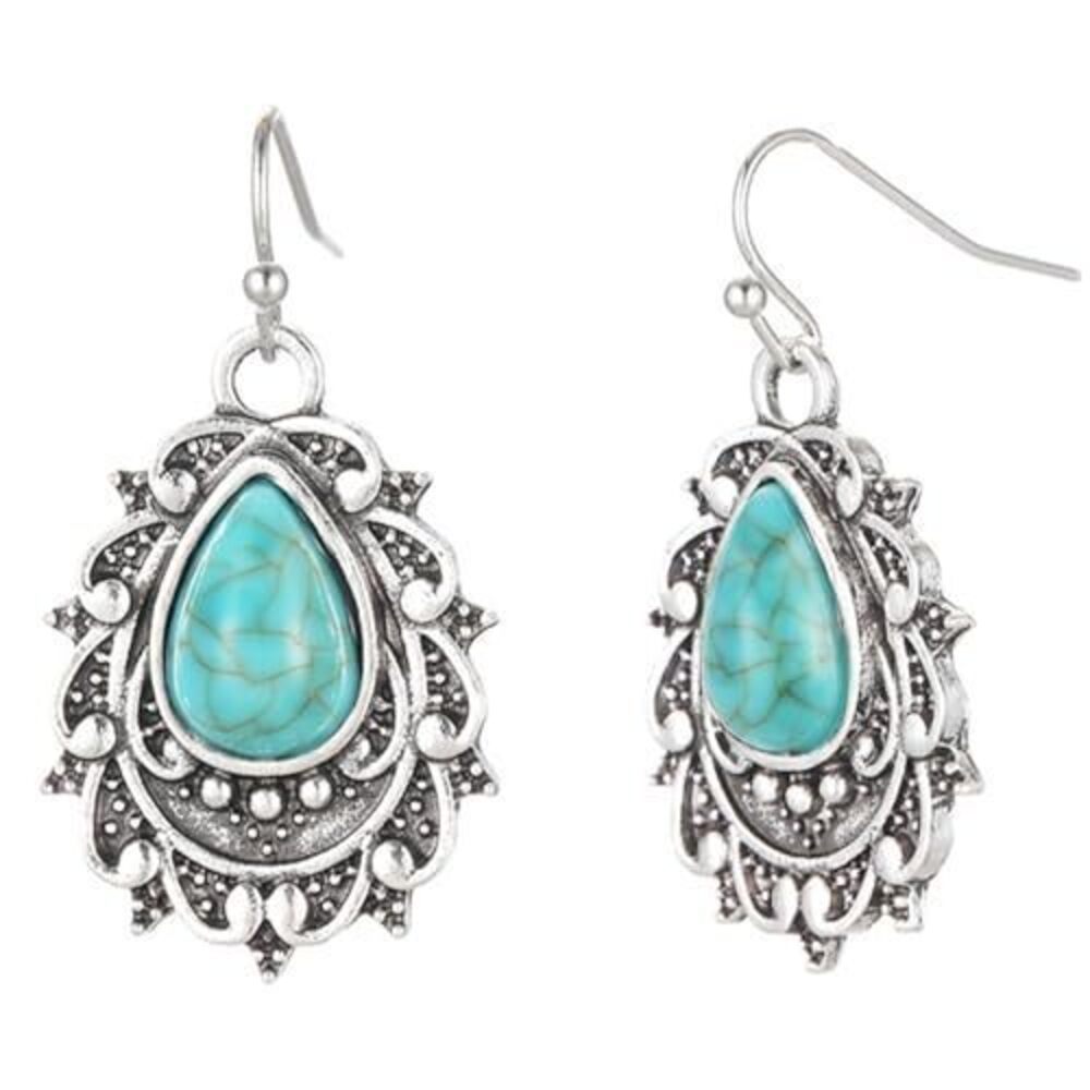3554 Turquoise Earrings 925 Sterling Silver Teardrop Dangle Drop Earring